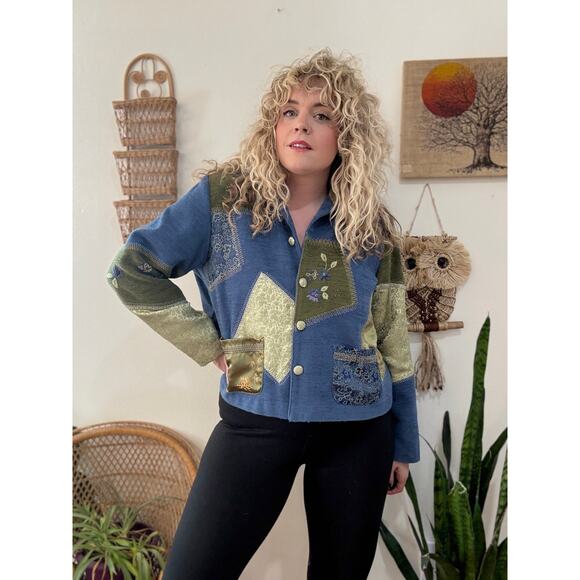 90s Blue Patchwork Shacket size XL - Picture 1 of 8